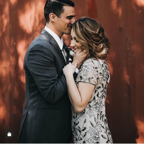 Adrianna papell Floral Beaded Godet Gown with Sheer Short Sleeves - Picture 7 of 16